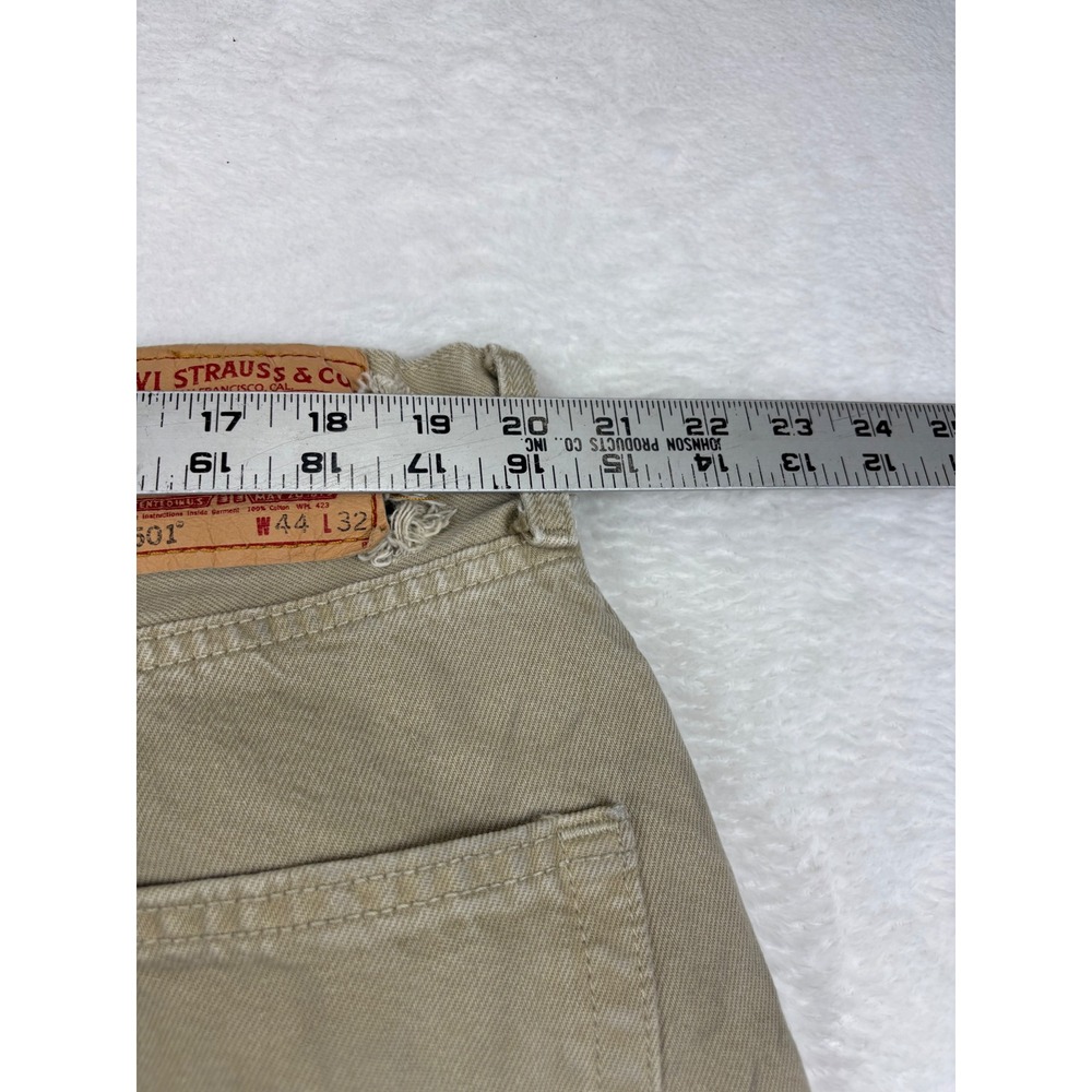 Levis‎ 501 Original Fit Jeans Mens 44x32 Tan Khaki Chino Pants Split Y2K Hem - Picture 11 of 12